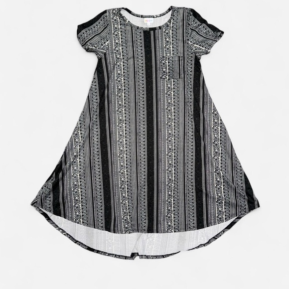 LulaRoe “Carly” Black and Grey Striped Sundress - Picture 1 of 7